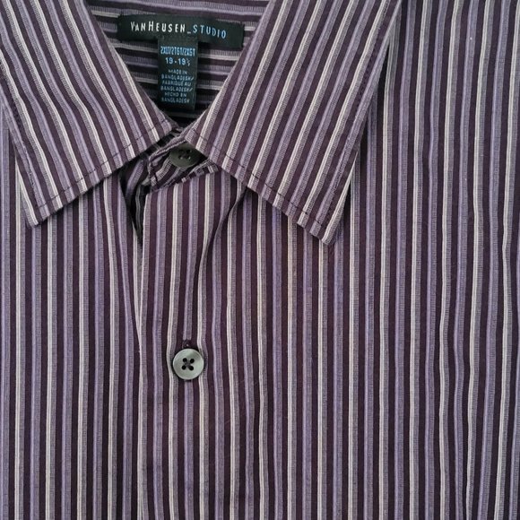 VanHeusen Studio Men's Shirt, 19, 36/37 Purple Striped Dress Shirt - Picture 3 of 4